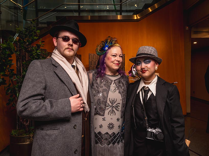 Alison Matthews David, Mia Yaguchi-Chow and their partner at the opening of Exhibit A: Investigating Crime and Footwear.